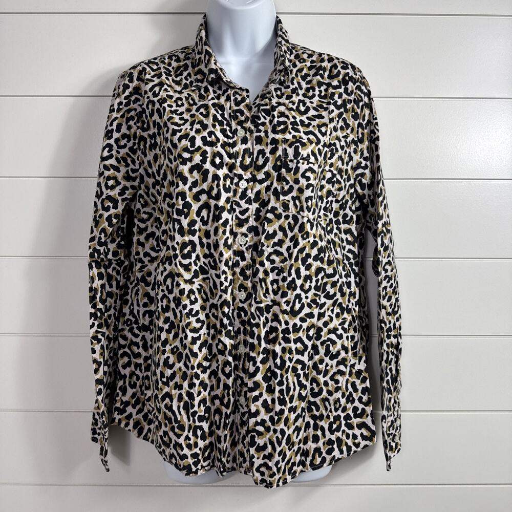 J. Crew Button Front Shirt Leopard Print Multicolor sz L